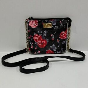 Luv Betsey by Betsey Johnson Floral Crossbody Bag – Black with Red Rose Print